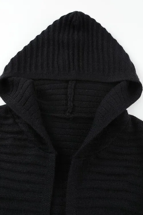 Cold Defense Open Front Hooded Long Cardigan