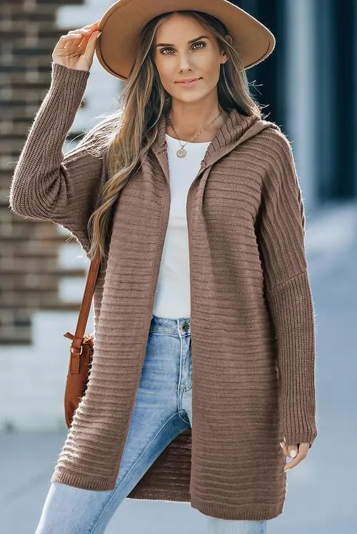 Cold Defense Open Front Hooded Long Cardigan