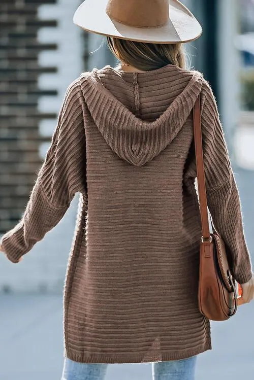 Cold Defense Open Front Hooded Long Cardigan