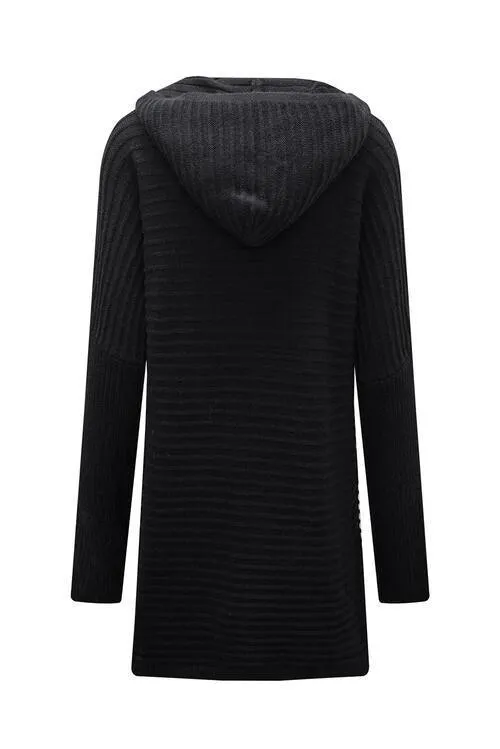 Cold Defense Open Front Hooded Long Cardigan