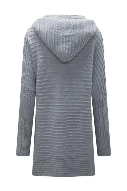 Cold Defense Open Front Hooded Long Cardigan