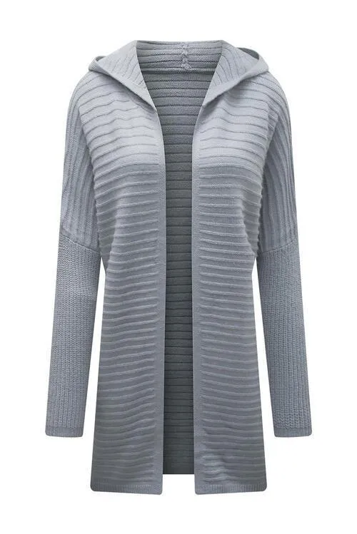 Cold Defense Open Front Hooded Long Cardigan