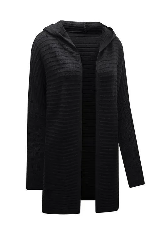 Cold Defense Open Front Hooded Long Cardigan