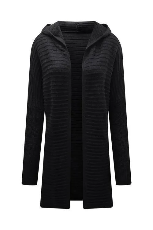 Cold Defense Open Front Hooded Long Cardigan