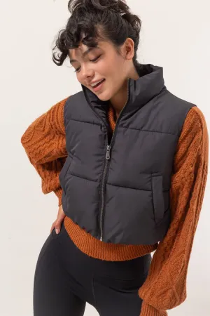 Connie-Cropped Zipper Puffer Vest