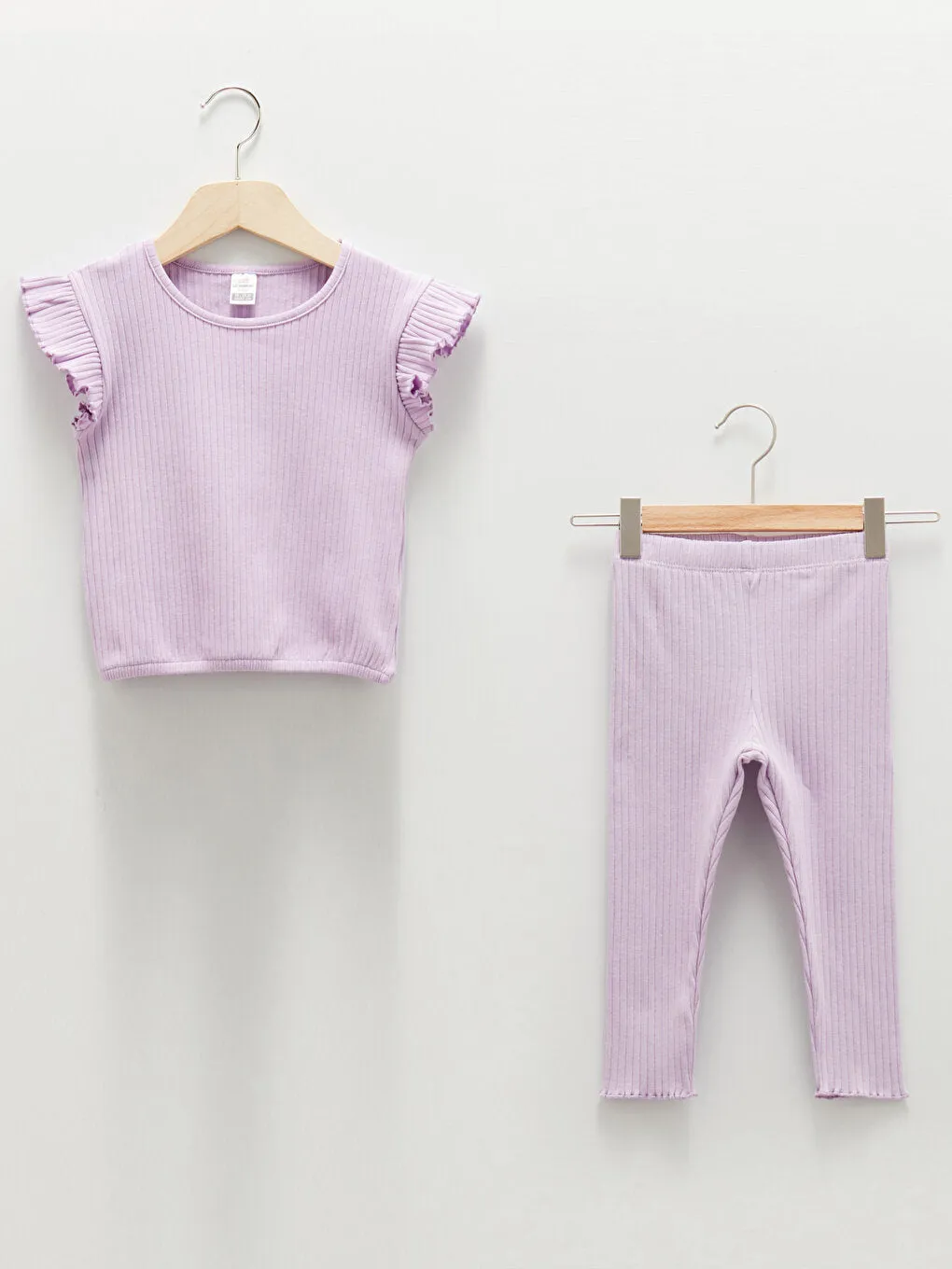 Crew Neck Short Sleeve Self-Patterned Baby Girl T-Shirt and Tights Set of 2