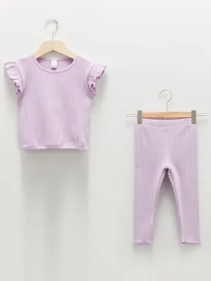 Crew Neck Short Sleeve Self-Patterned Baby Girl T-Shirt and Tights Set of 2
