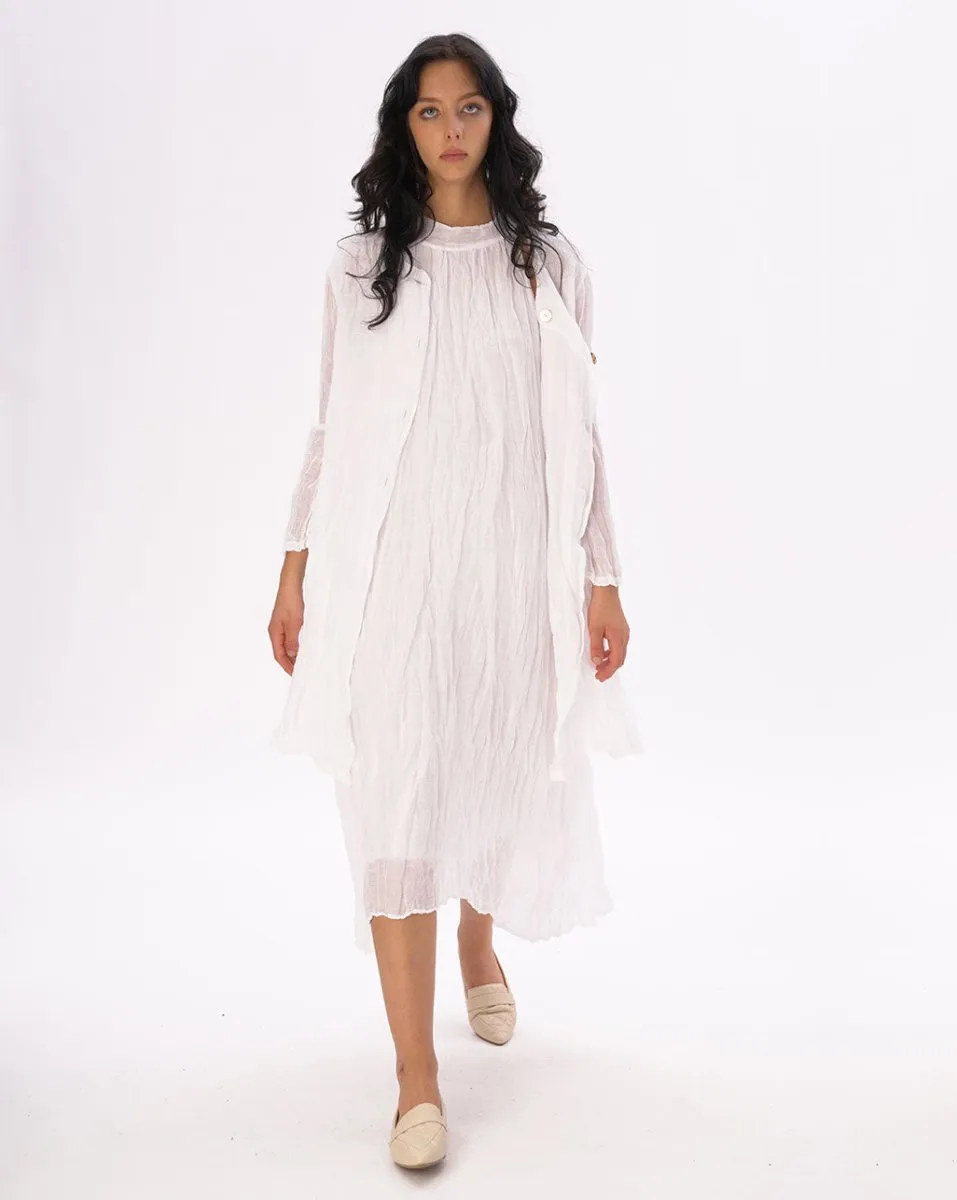 Crinkled Cotton Linen Button Down Duster