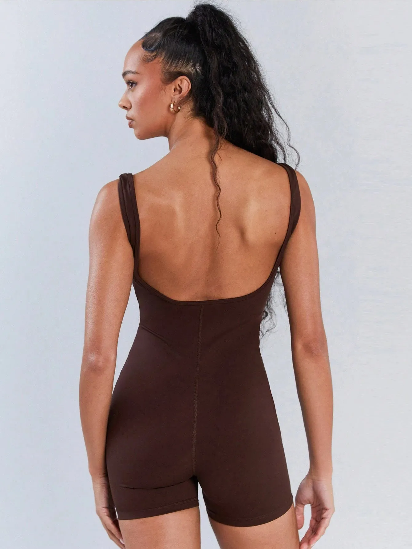 Dark Brown Minimalist Unitard – Sleek & Stylish Everyday Jumpsuit