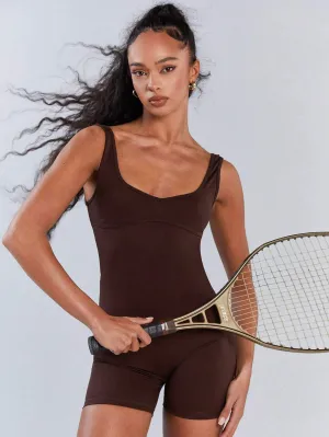 Dark Brown Minimalist Unitard – Sleek & Stylish Everyday Jumpsuit