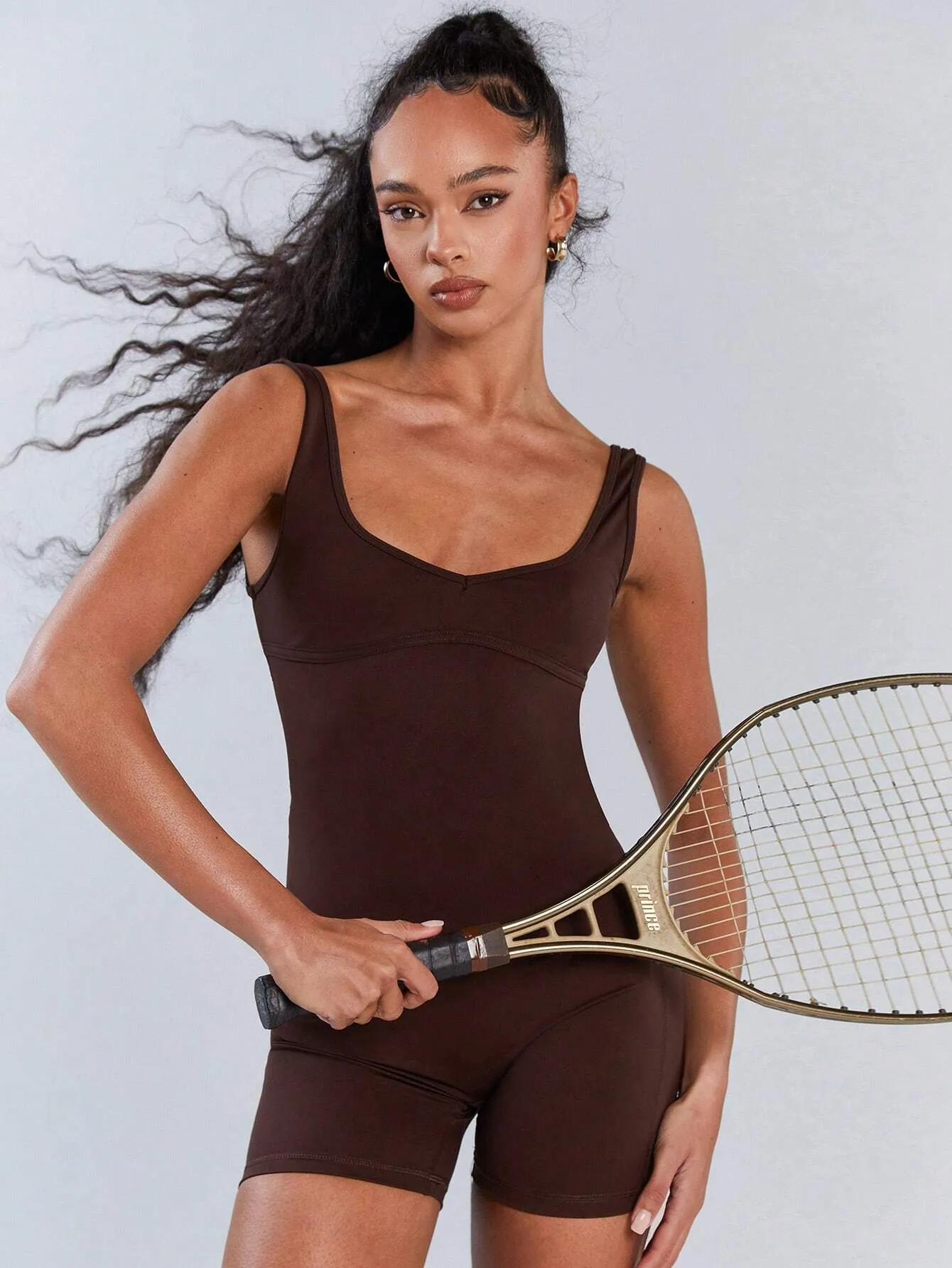 Dark Brown Minimalist Unitard – Sleek & Stylish Everyday Jumpsuit