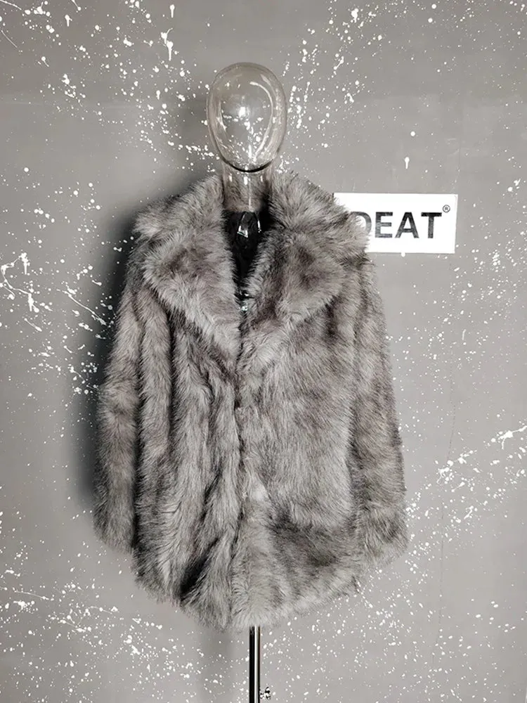 DEAT Fashion Leopard Faux Fur Coat Women's Lapel Loose Long Sleeves Thick Warm Plush Jacket Winter 2024 New Tide 7AB6399