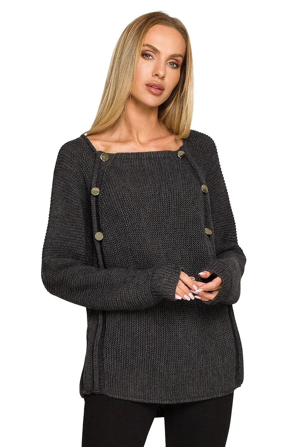 Decorative Button Oversized Sweater