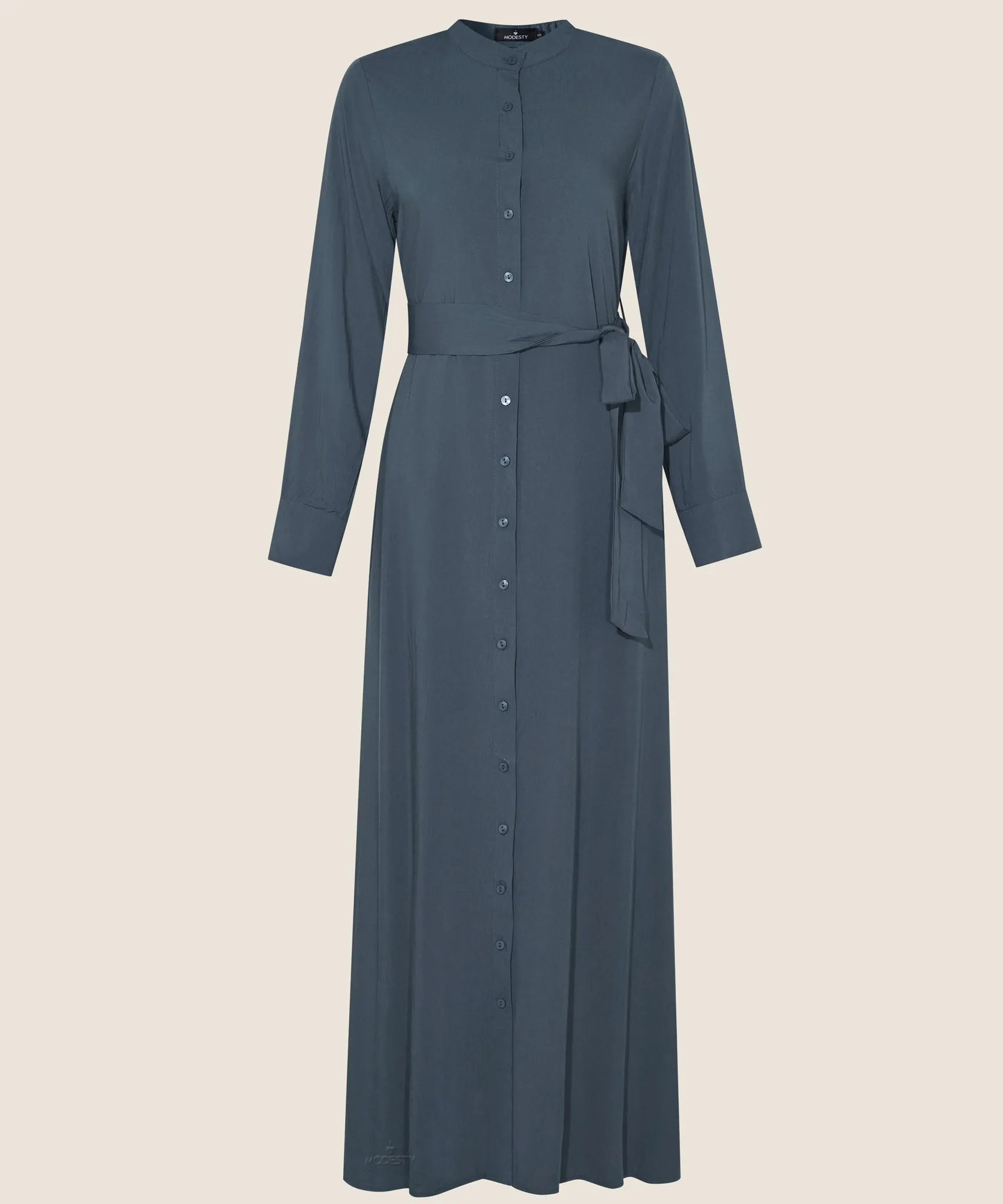 Deep Grey Green Button Down Dress
