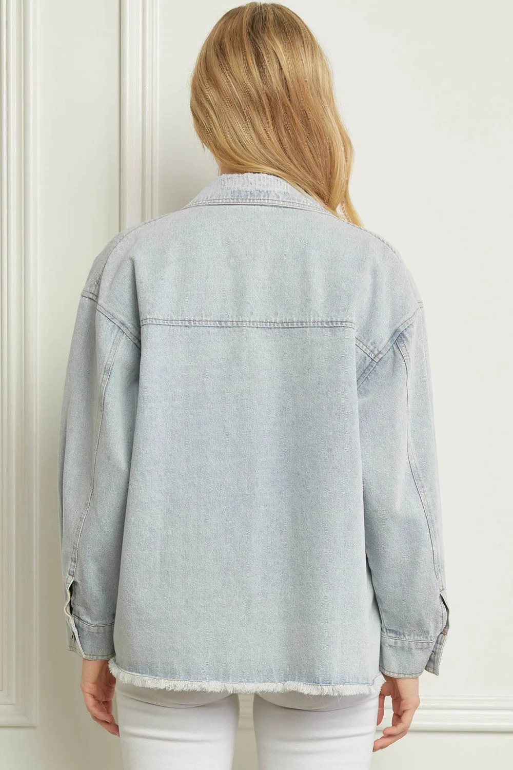 DENIM BUTTON DOWN JACKET W/POCKETS