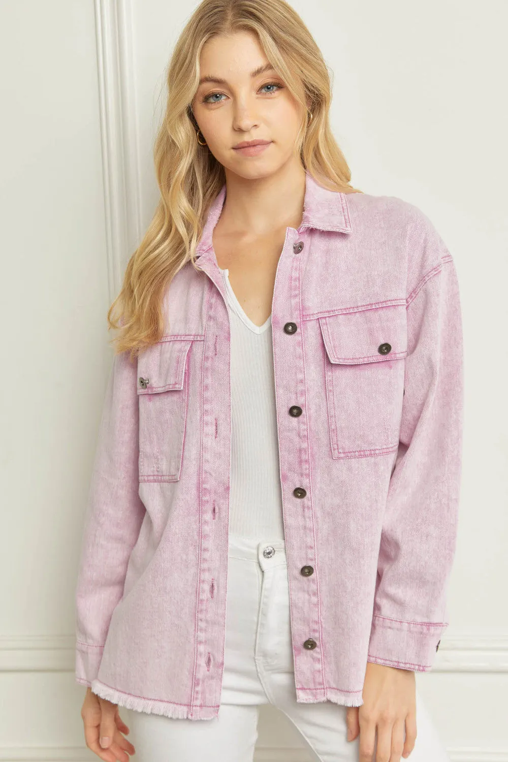 DENIM BUTTON DOWN JACKET W/POCKETS