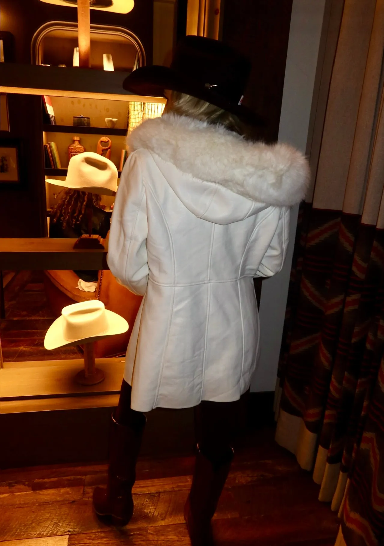 Denver White Leather Fur Trim Coat