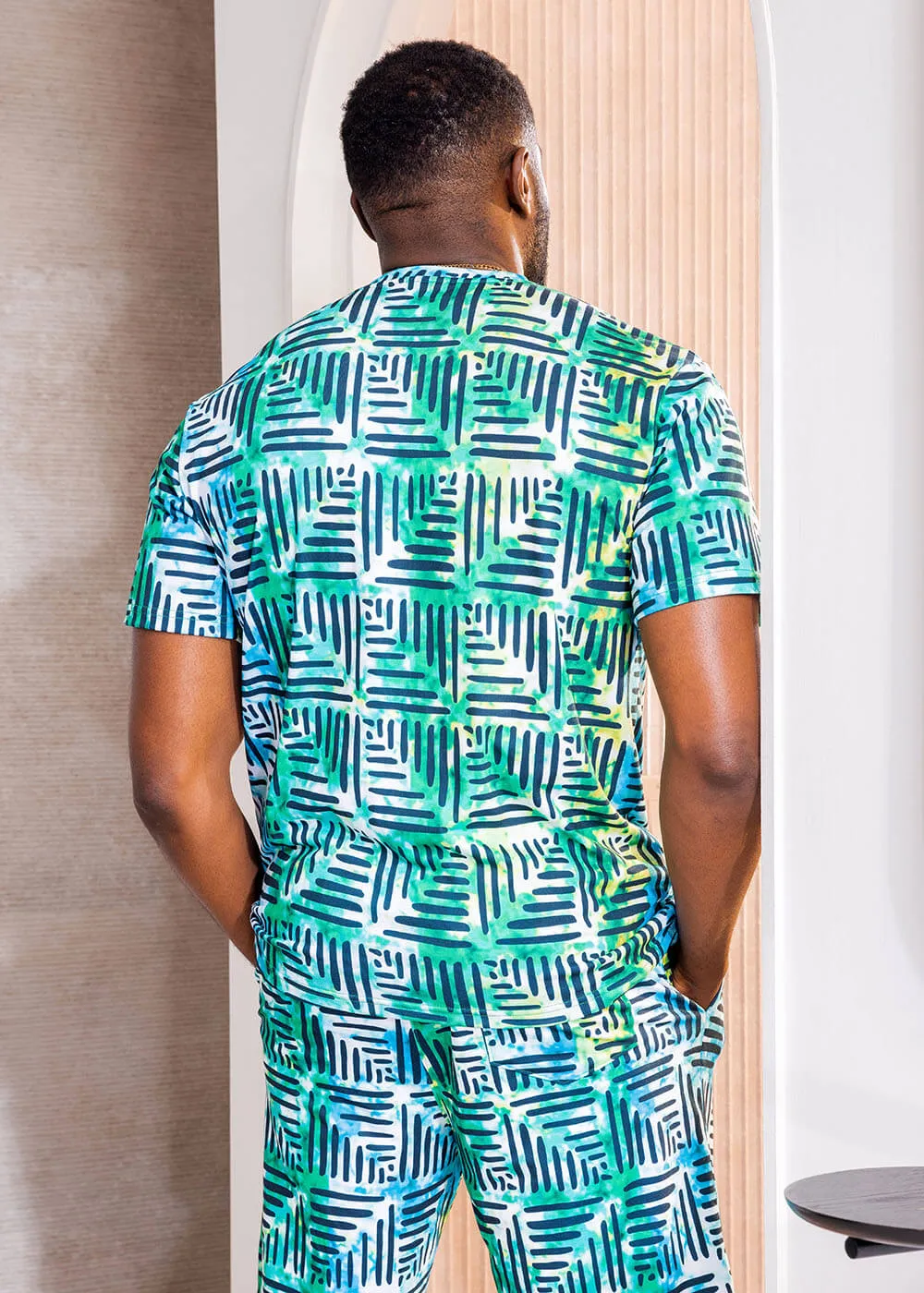 Edalo Men's African Print T-shirt (Marine Adire) - Clearance