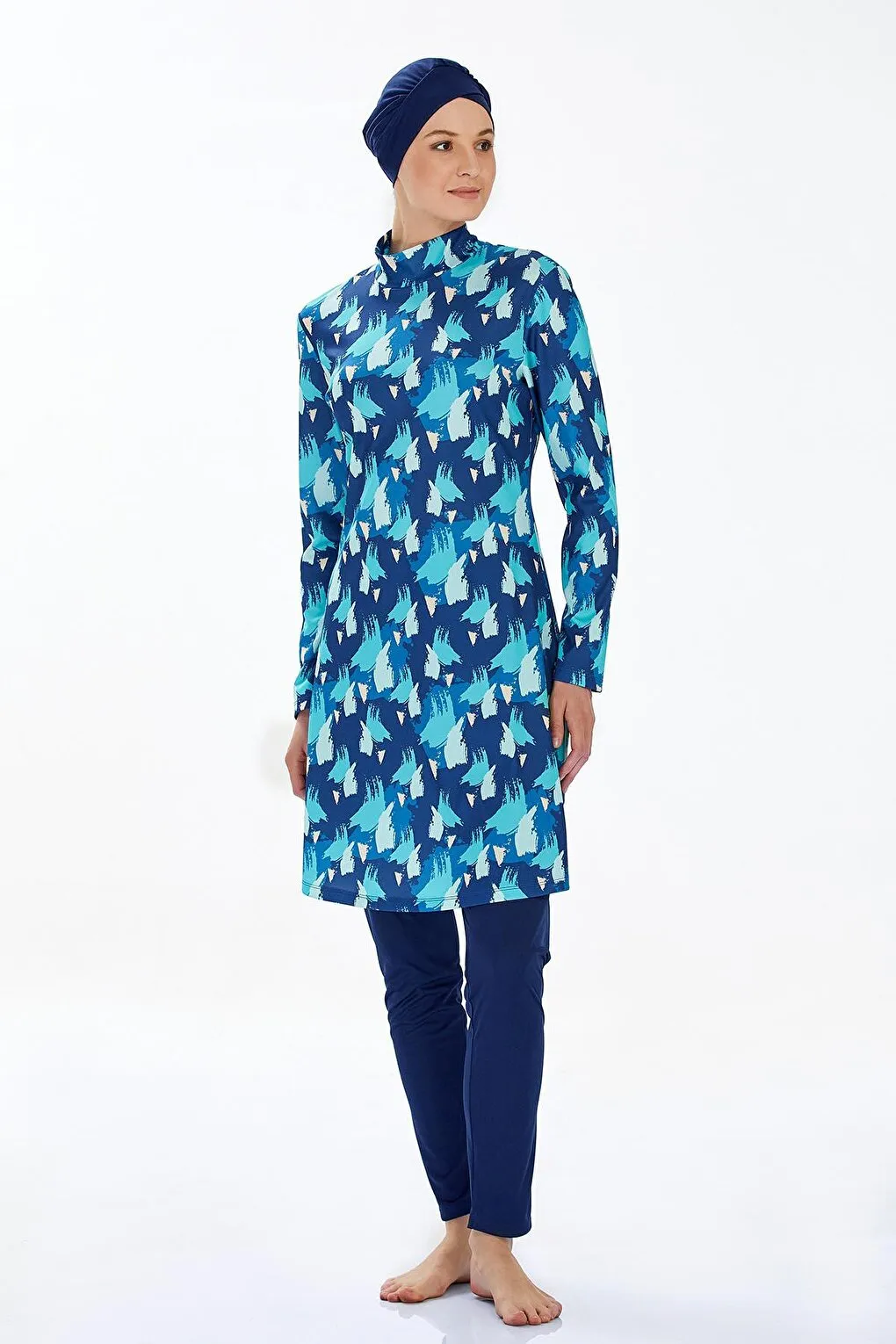 Elastane Fully Covered Hijab Swimsuit Jasıra 9203 Dark Navy Blue