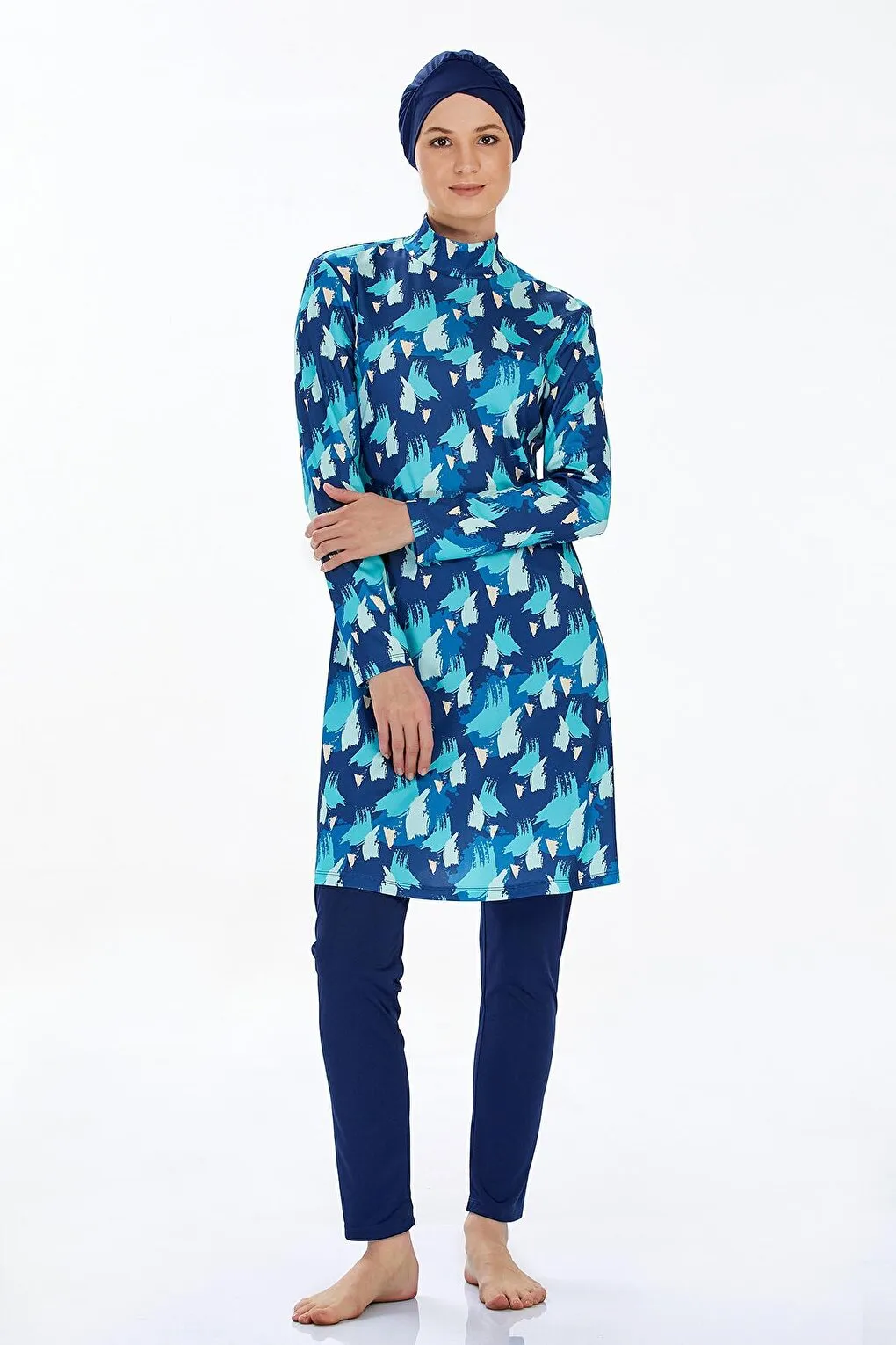 Elastane Fully Covered Hijab Swimsuit Jasıra 9203 Dark Navy Blue