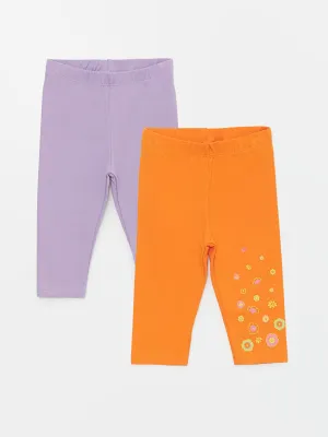 Elastic Waist Floral Patterned Baby Girl Tights, Pack of 2