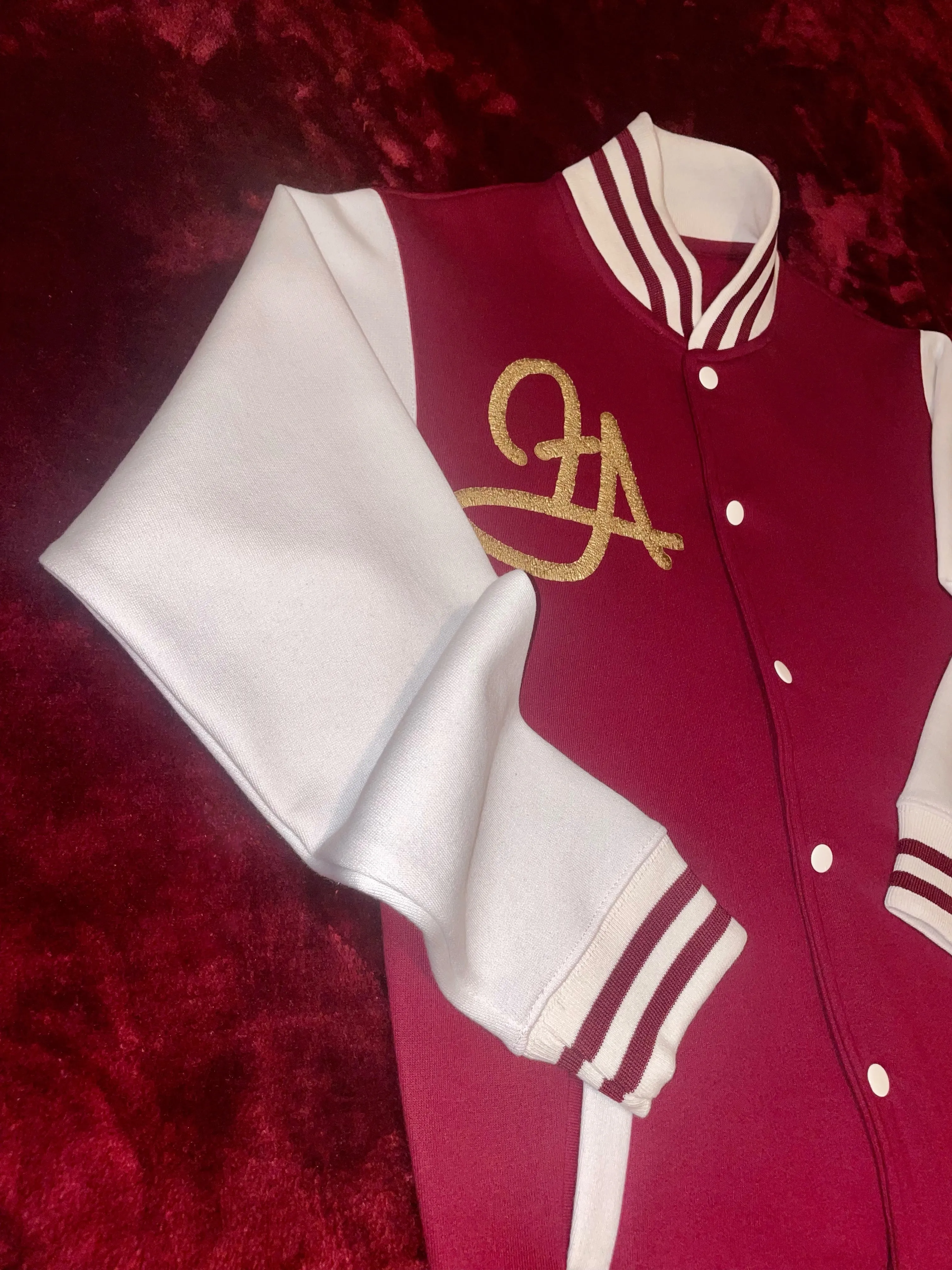 Fallon Aurielle Unisex Signature Gemini Logo & Name Zodiac Jacket (Burgundy, Antique Gold & Cream)