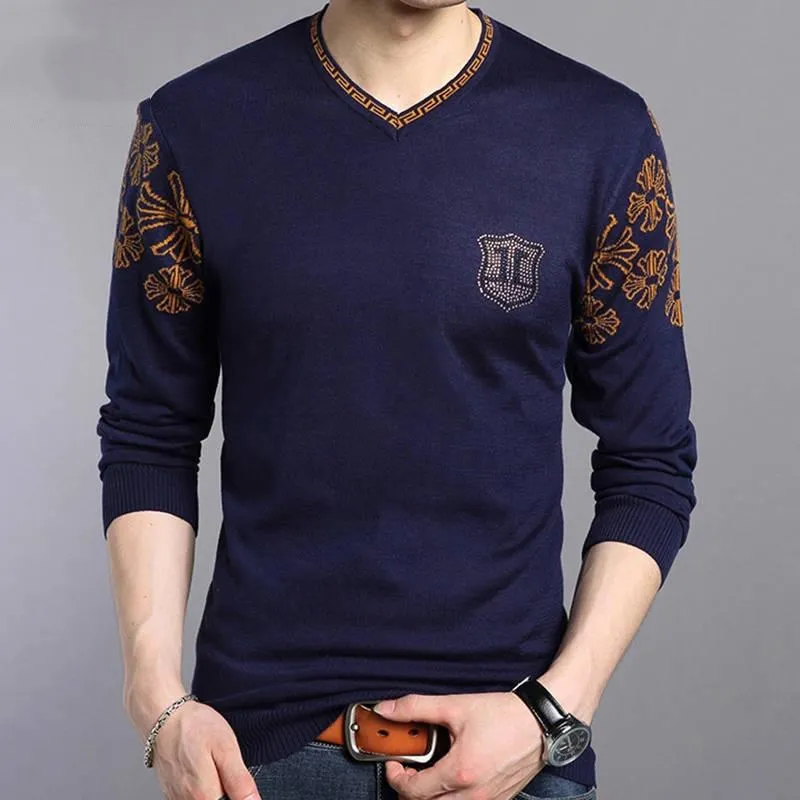 Fashion Mens Sweater Mens Pullover Print Slim Fit Jumpers Knitred Woolen Autumn Casual Men Clothes