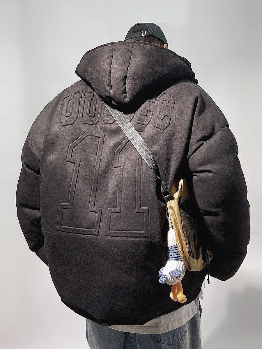 Faux Suede Hooded Puffer Jacket