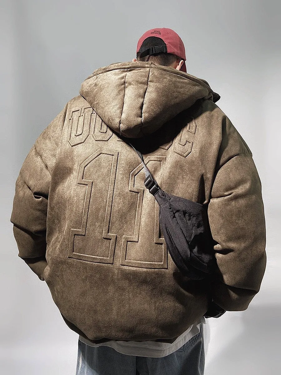 Faux Suede Hooded Puffer Jacket