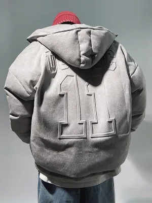 Faux Suede Hooded Puffer Jacket