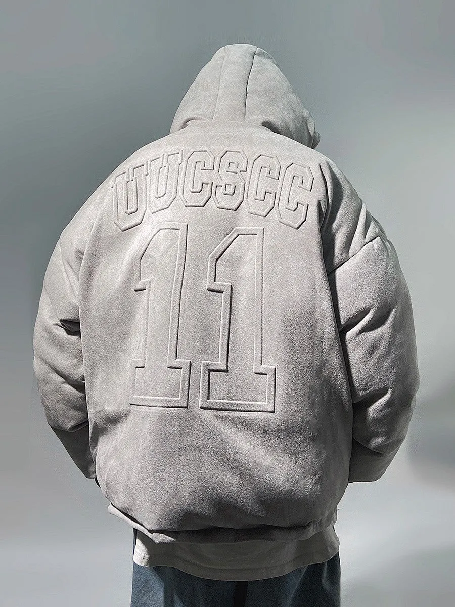 Faux Suede Hooded Puffer Jacket