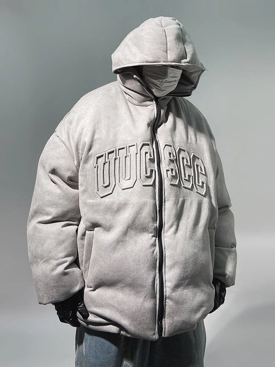 Faux Suede Hooded Puffer Jacket