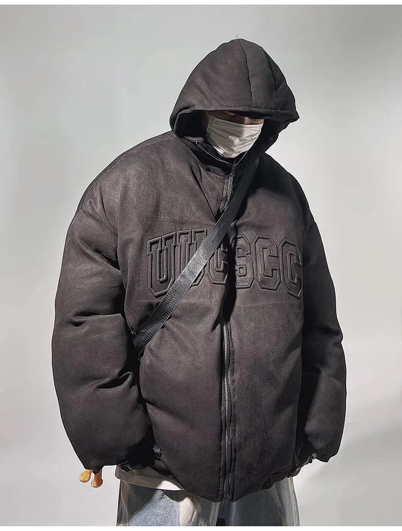 Faux Suede Hooded Puffer Jacket