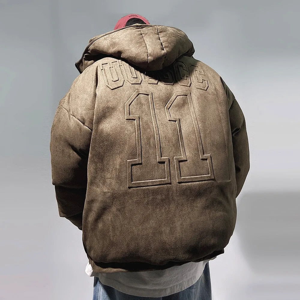 Faux Suede Hooded Puffer Jacket