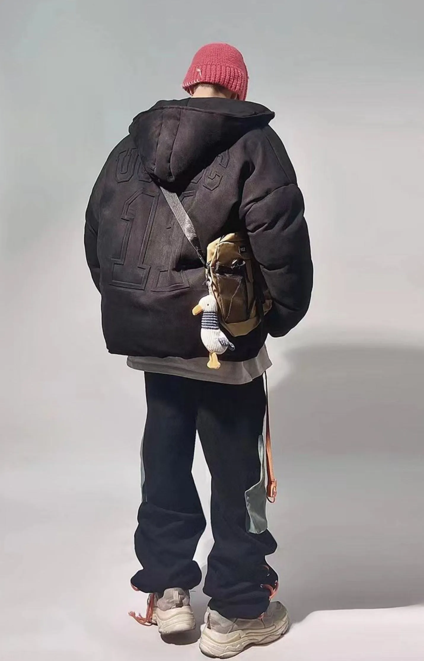 Faux Suede Hooded Puffer Jacket