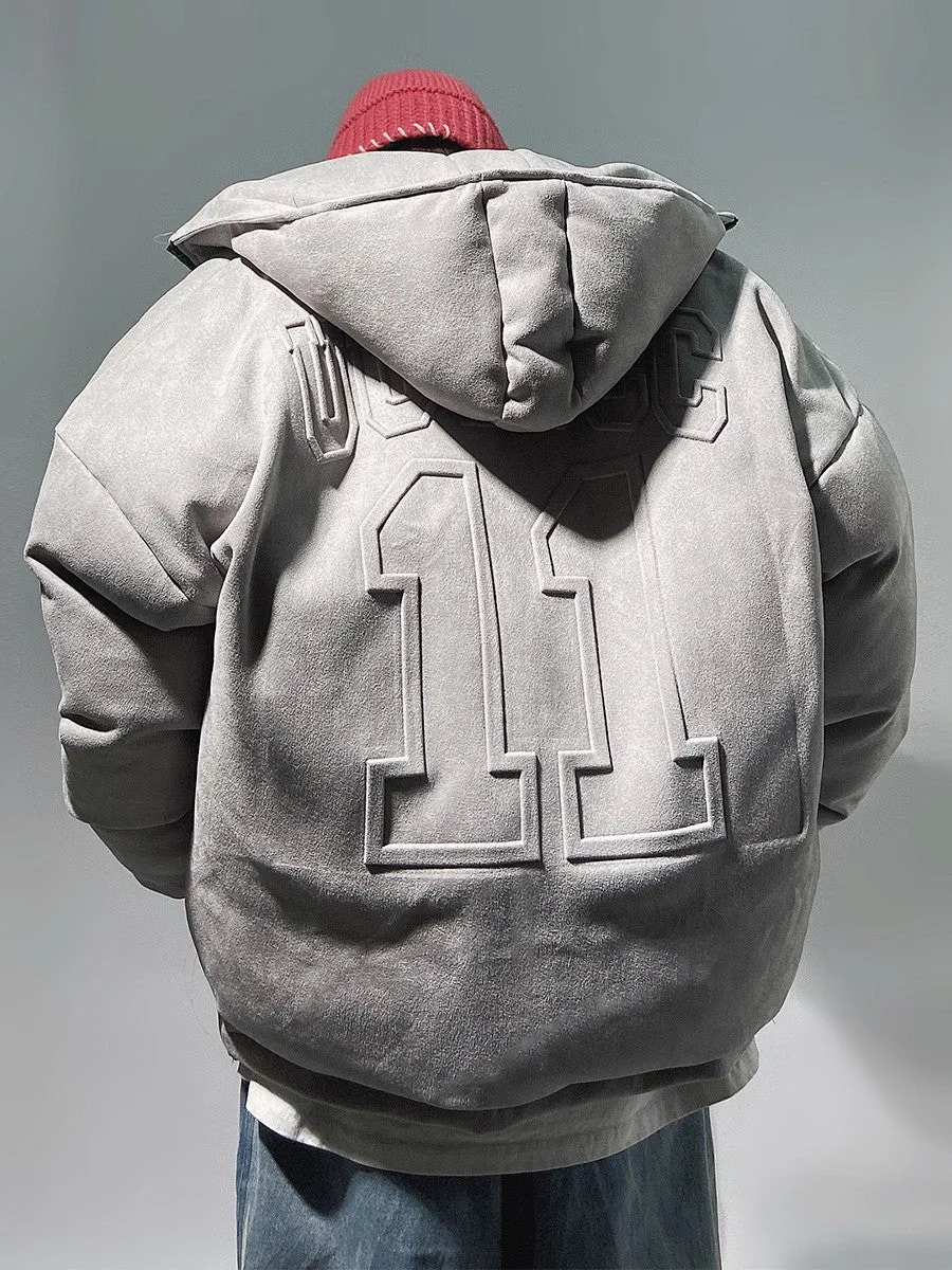 Faux Suede Hooded Puffer Jacket