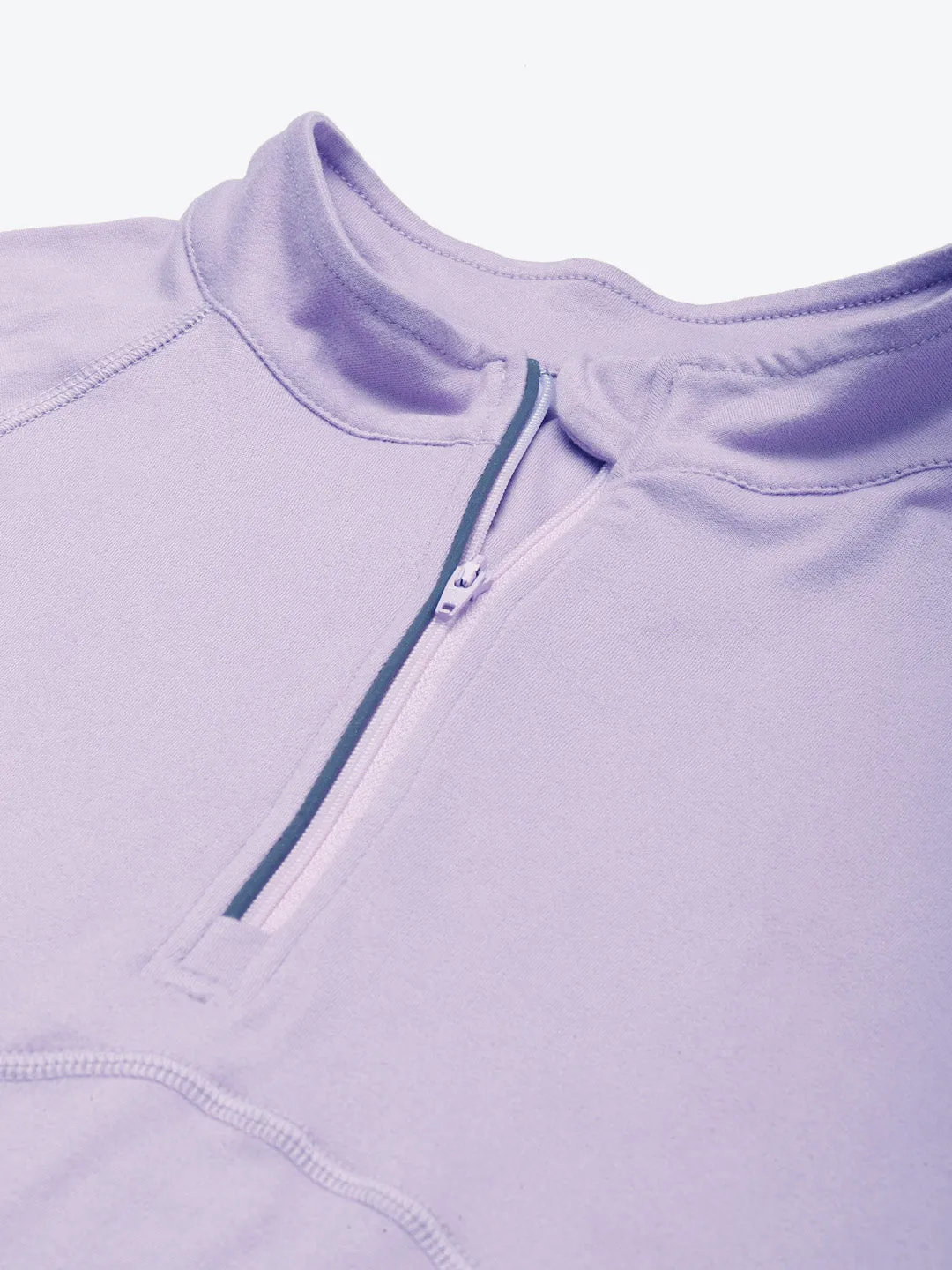 Fitkin Women Lavender Solid Front Zipper High Neck T-shirt