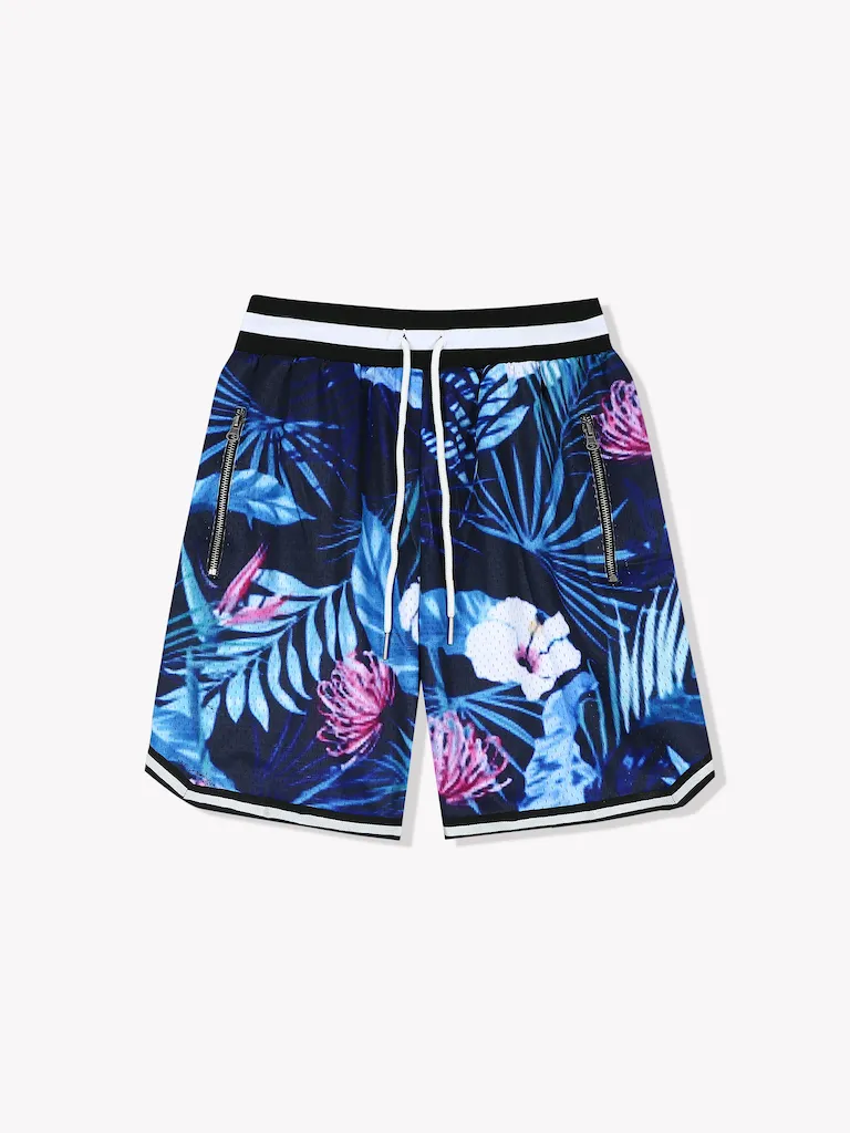 Floral Basketball Shorts-Black