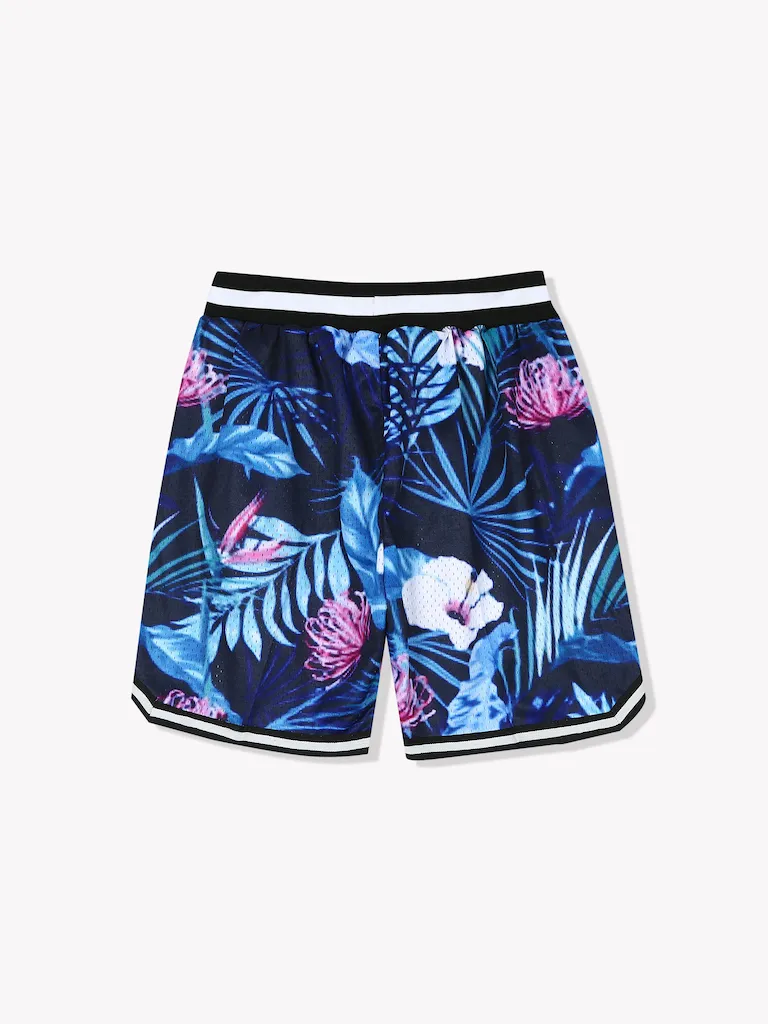 Floral Basketball Shorts-Black