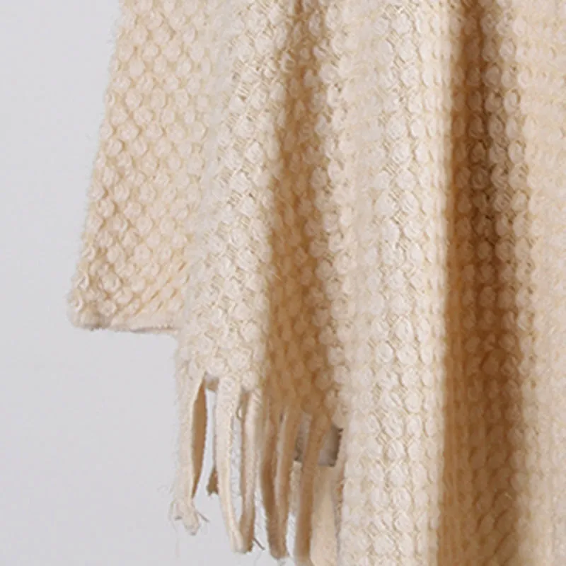 Fringed Cloak Shawl Half Open Collar Solid Color Pullover Sweater