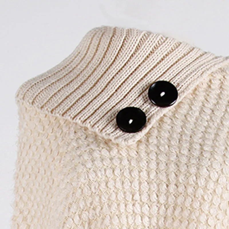 Fringed Cloak Shawl Half Open Collar Solid Color Pullover Sweater