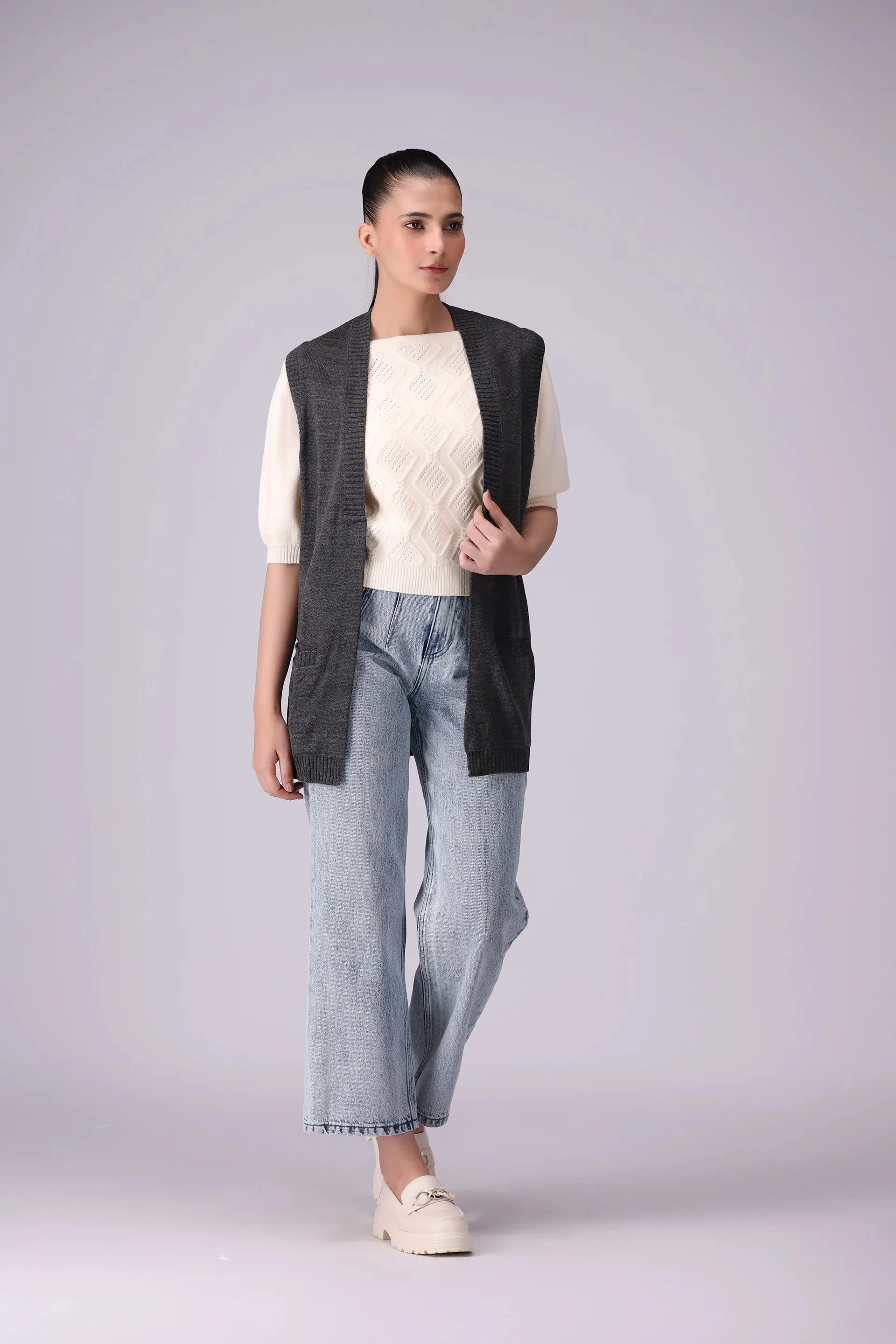 Front Open Sleevelesss Cardigan