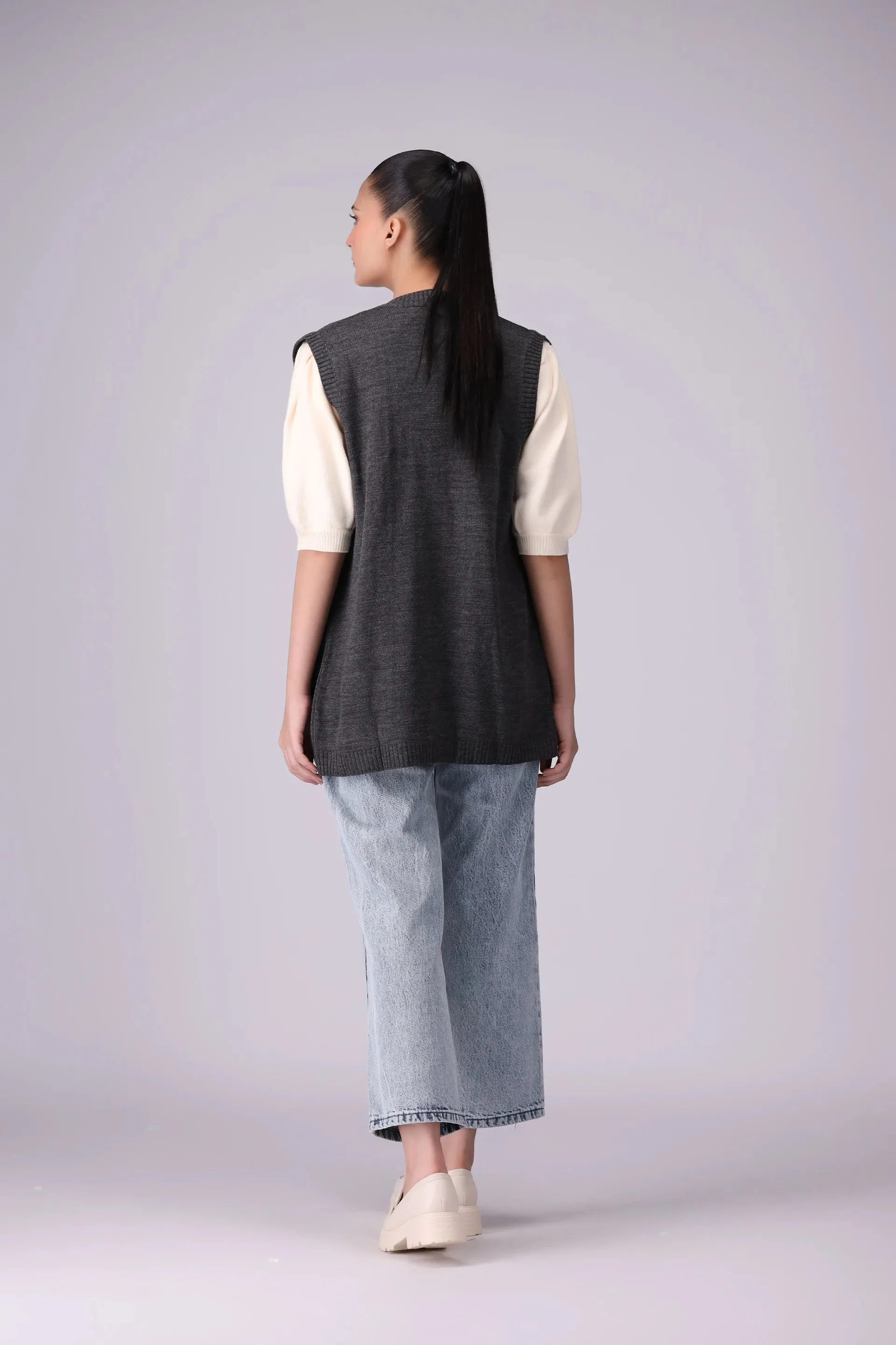 Front Open Sleevelesss Cardigan