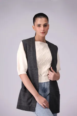 Front Open Sleevelesss Cardigan