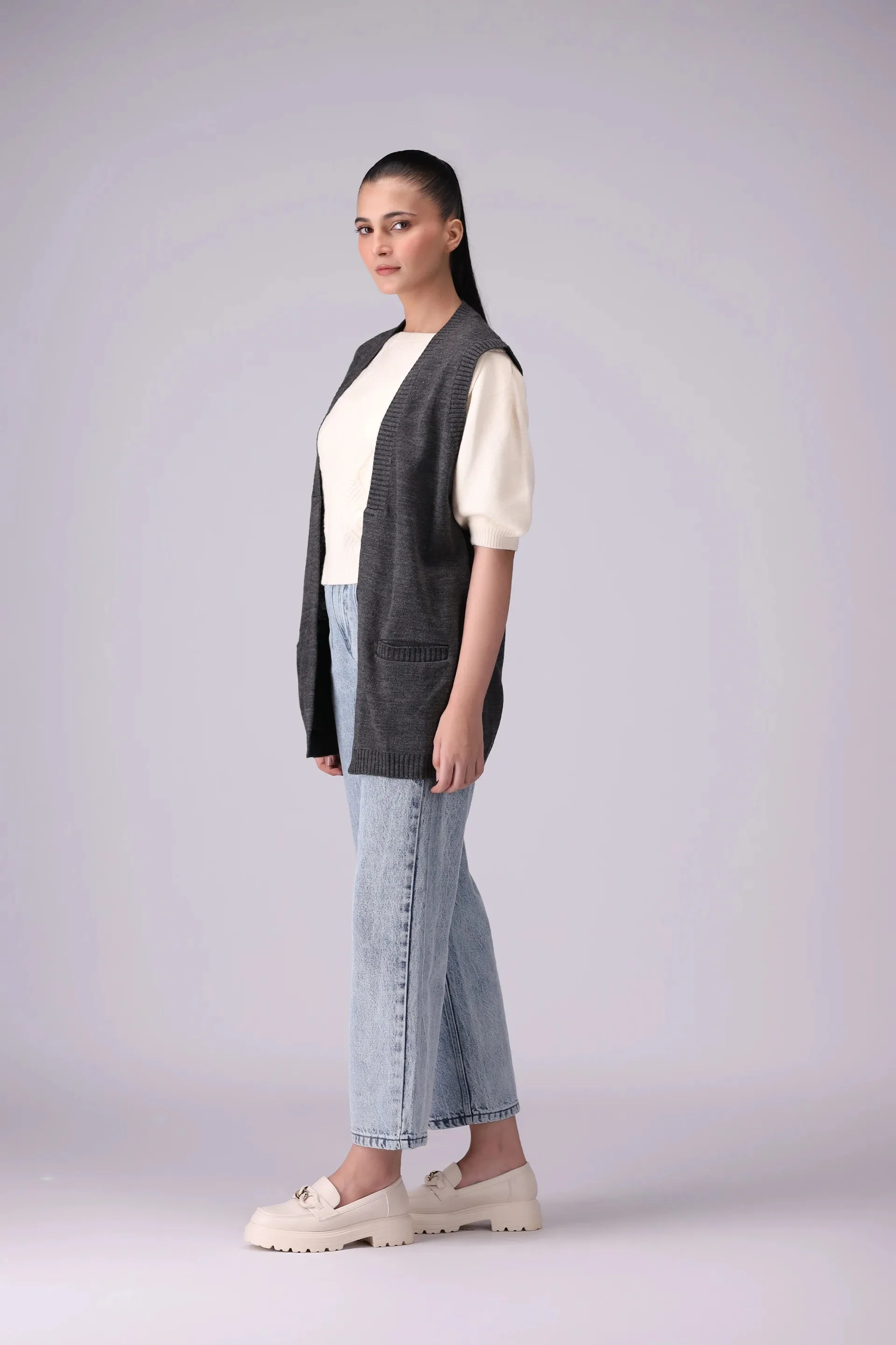 Front Open Sleevelesss Cardigan