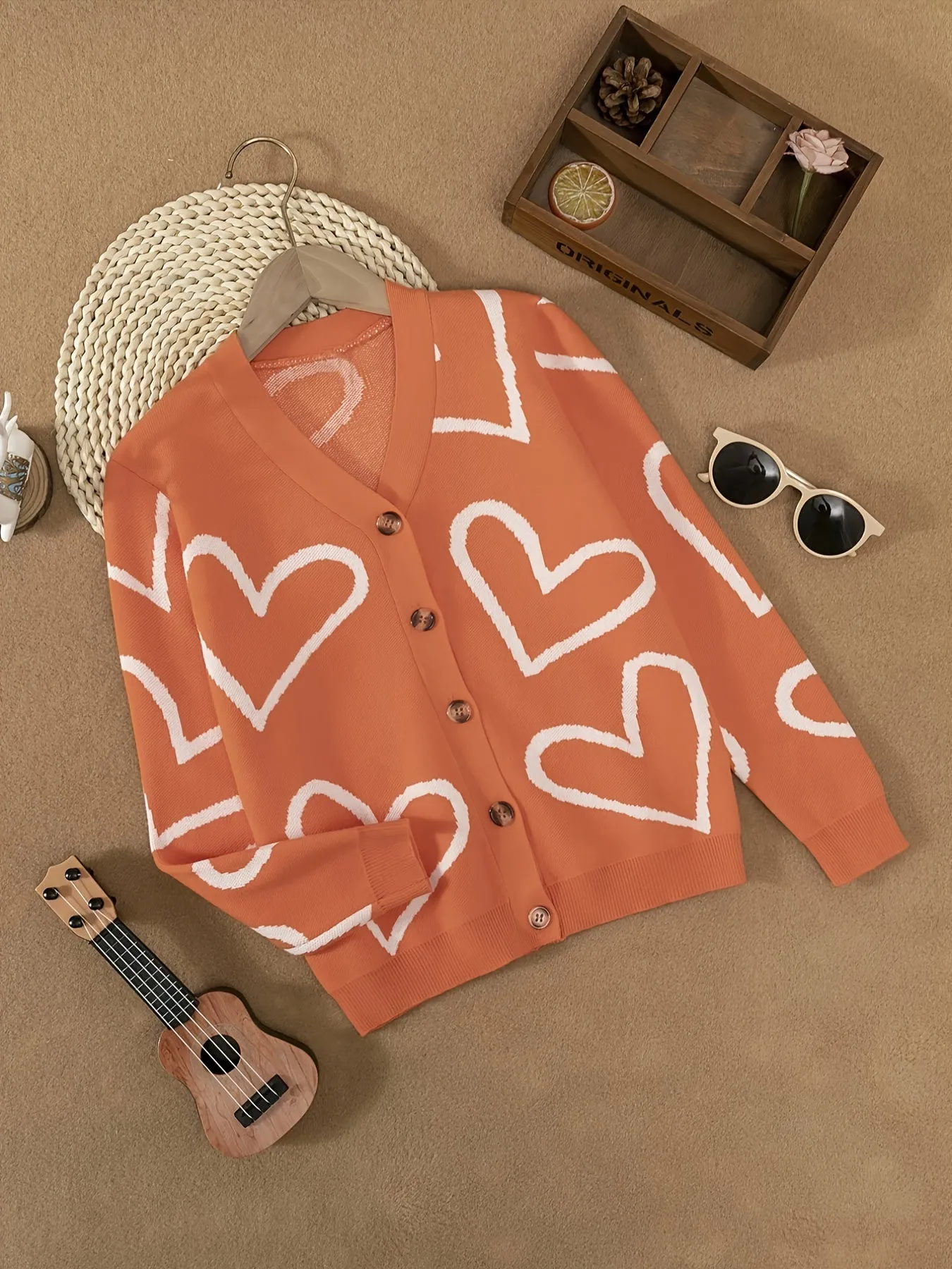 Girls Stretchy Heart Graphic Button Front Long Sleeve Cardigan For Spring Fall Christmas Gift