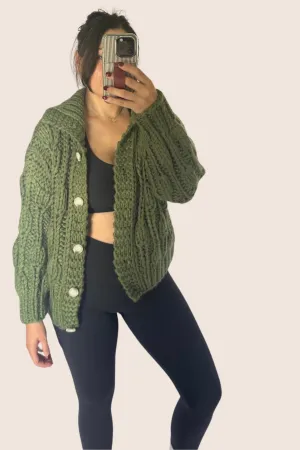 Green knit button down cardigan
