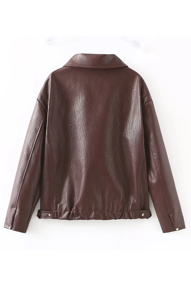 HCR1174 Cropped Faux Leather Jacket Outerwear