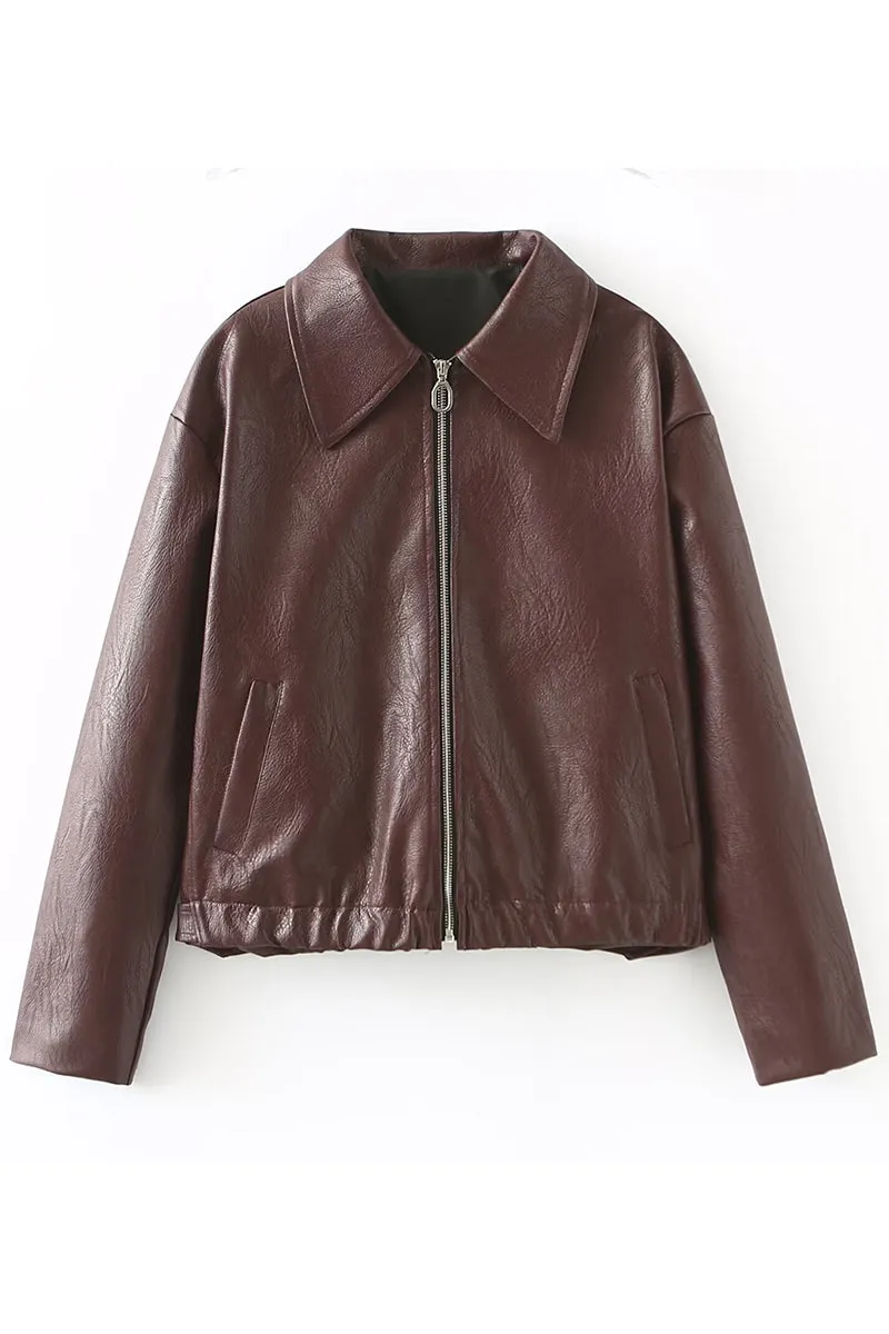 HCR1174 Cropped Faux Leather Jacket Outerwear