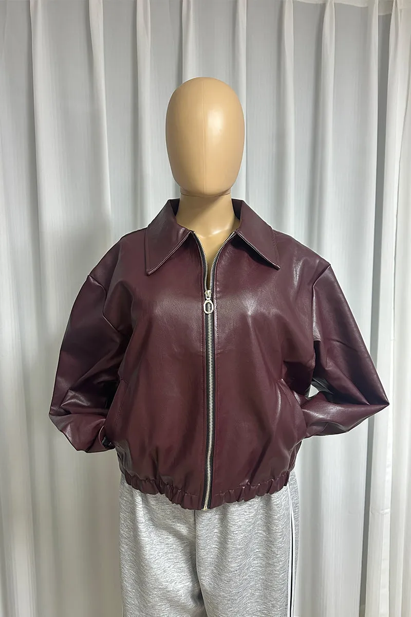 HCR1174 Cropped Faux Leather Jacket Outerwear